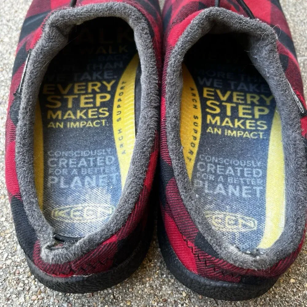 Keen Mens 9 Howser III Slip On Slide Black Red Plaid Nylon Clog Comfort Shoe